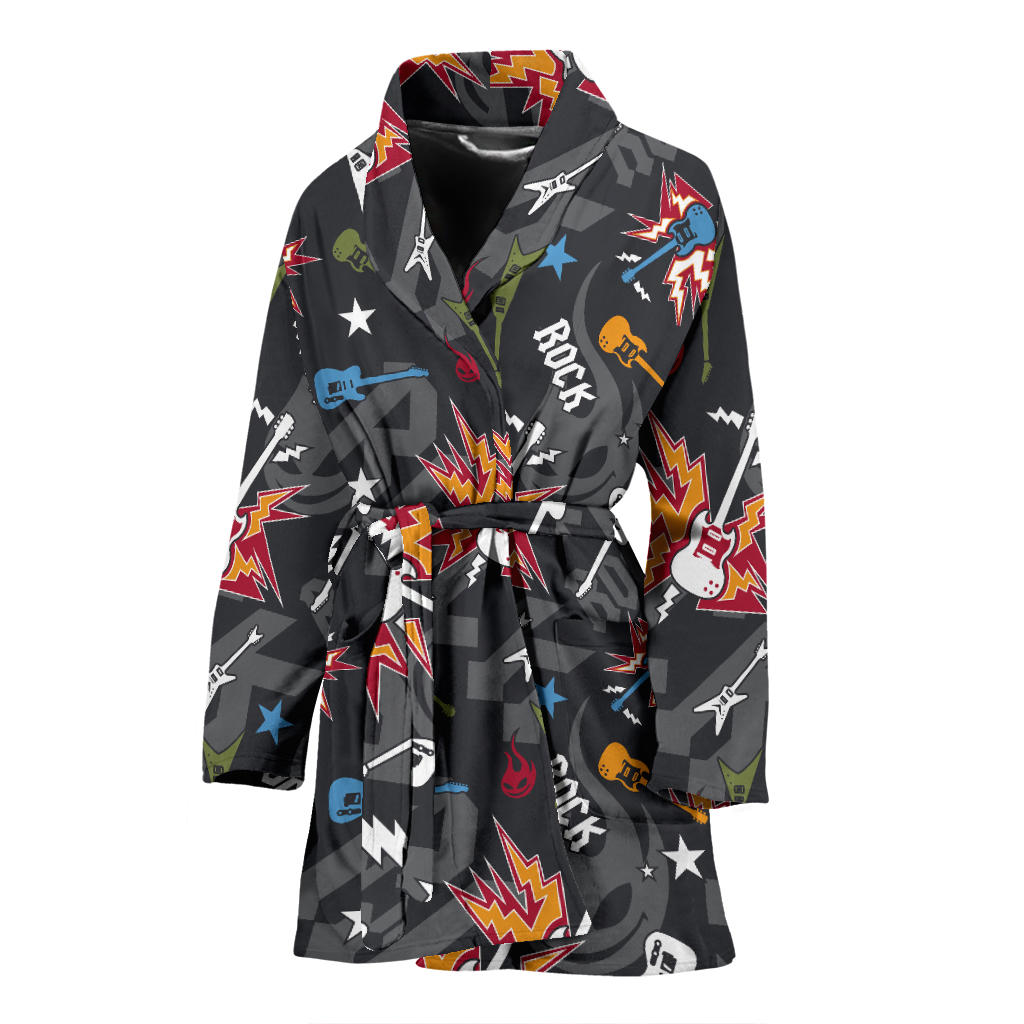 Rock and Roll Pattern Print Design A01 Women Bathrobe