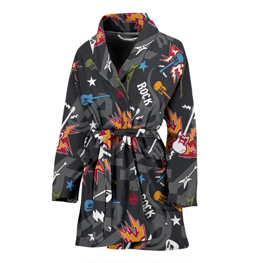 Rock and Roll Pattern Print Design A01 Women Bathrobe