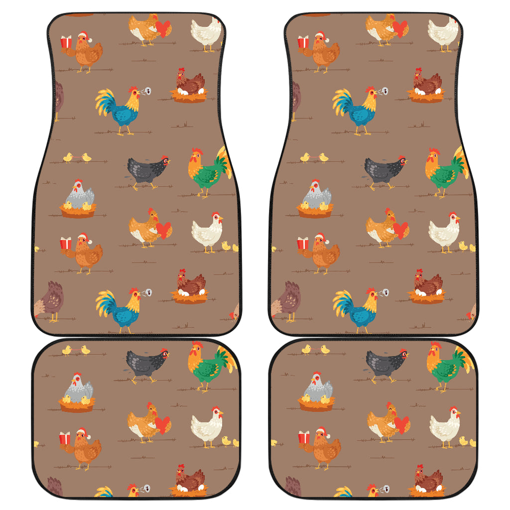 Chicken Happy Print Pattern Car Floor Mats Front Back