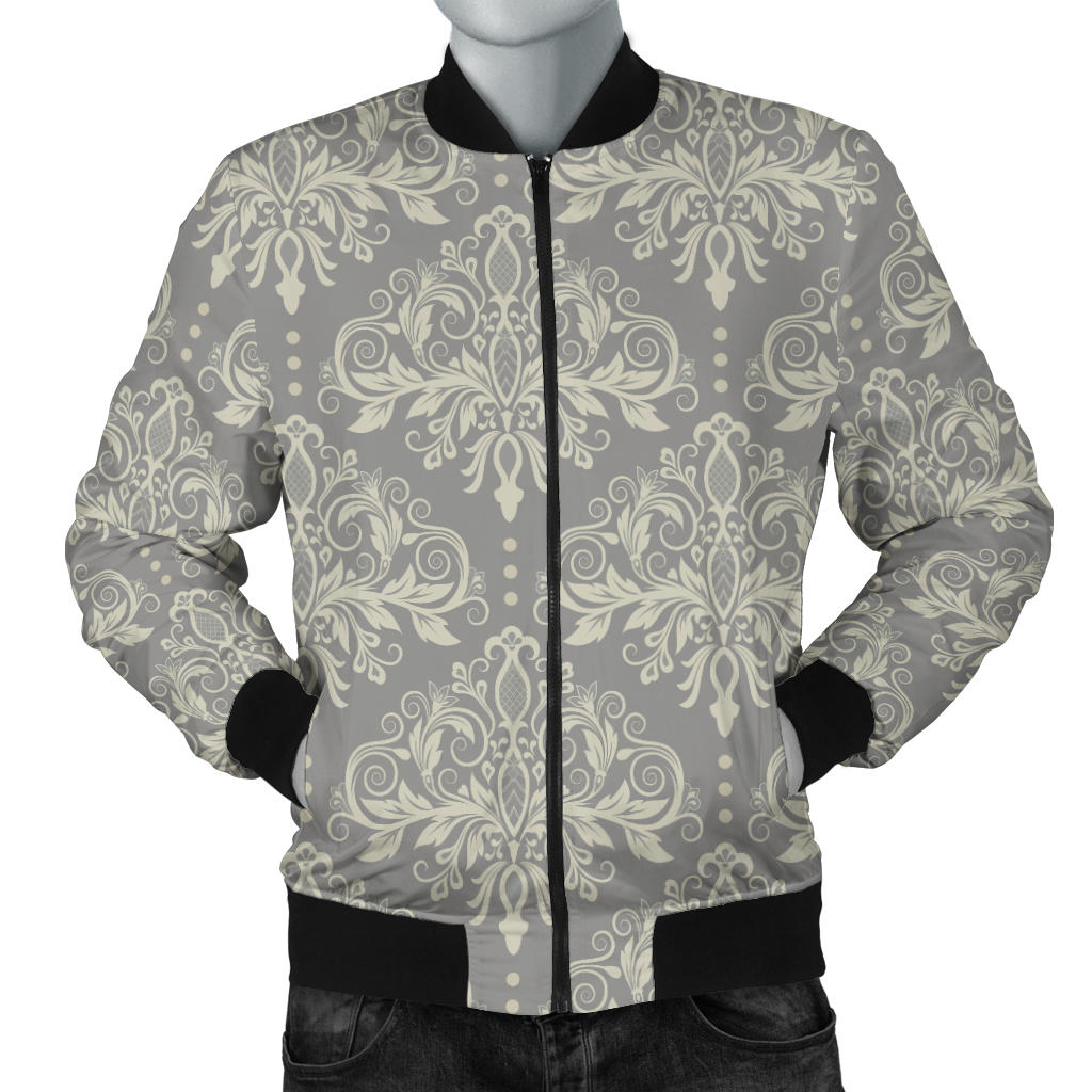 Damask Grey Elegant Print Pattern Men Bomber Jacket