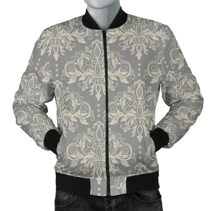 Damask Grey Elegant Print Pattern Men Bomber Jacket