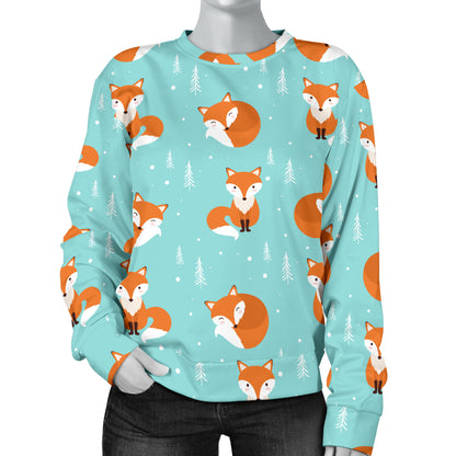 Fox Design Snow Print Pattern Women Long Sleeve Sweatshirt