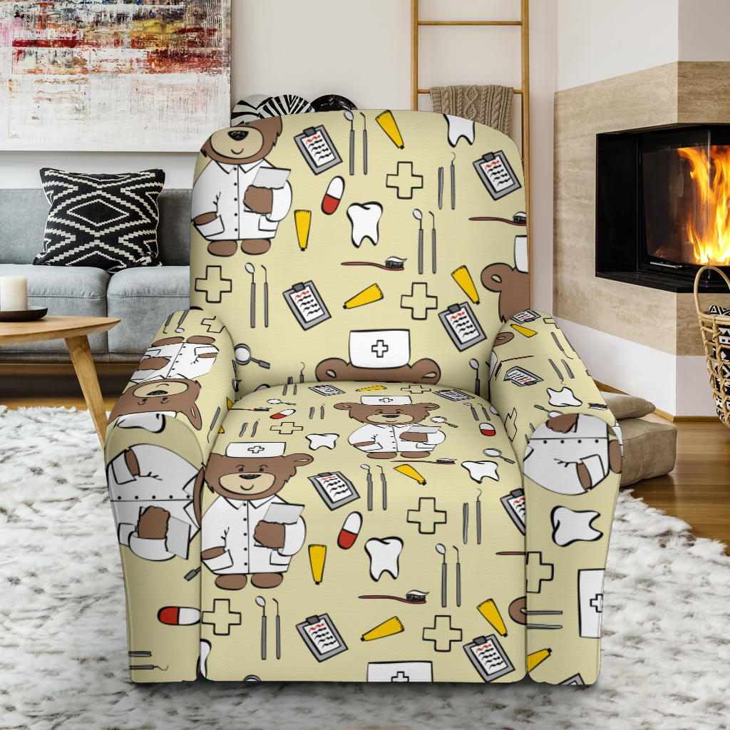 Nurse Bear Pattern Print Design A02 Recliner Slipcover with Pocket