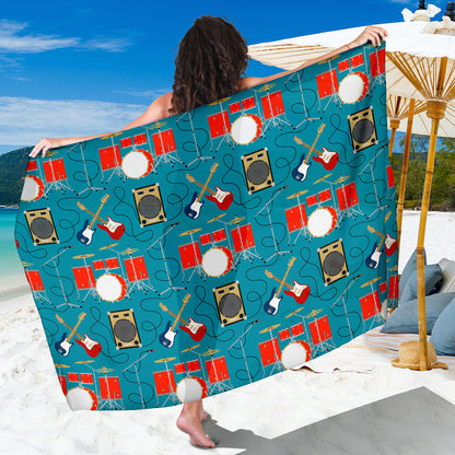 Drum Set Guitar Pattern Print Design 02 Sarong Pareo Wrap