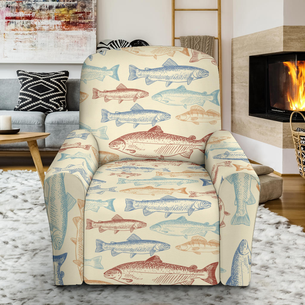 Salmon Fish Print Design LKS302 Recliner Slipcover with Pocket