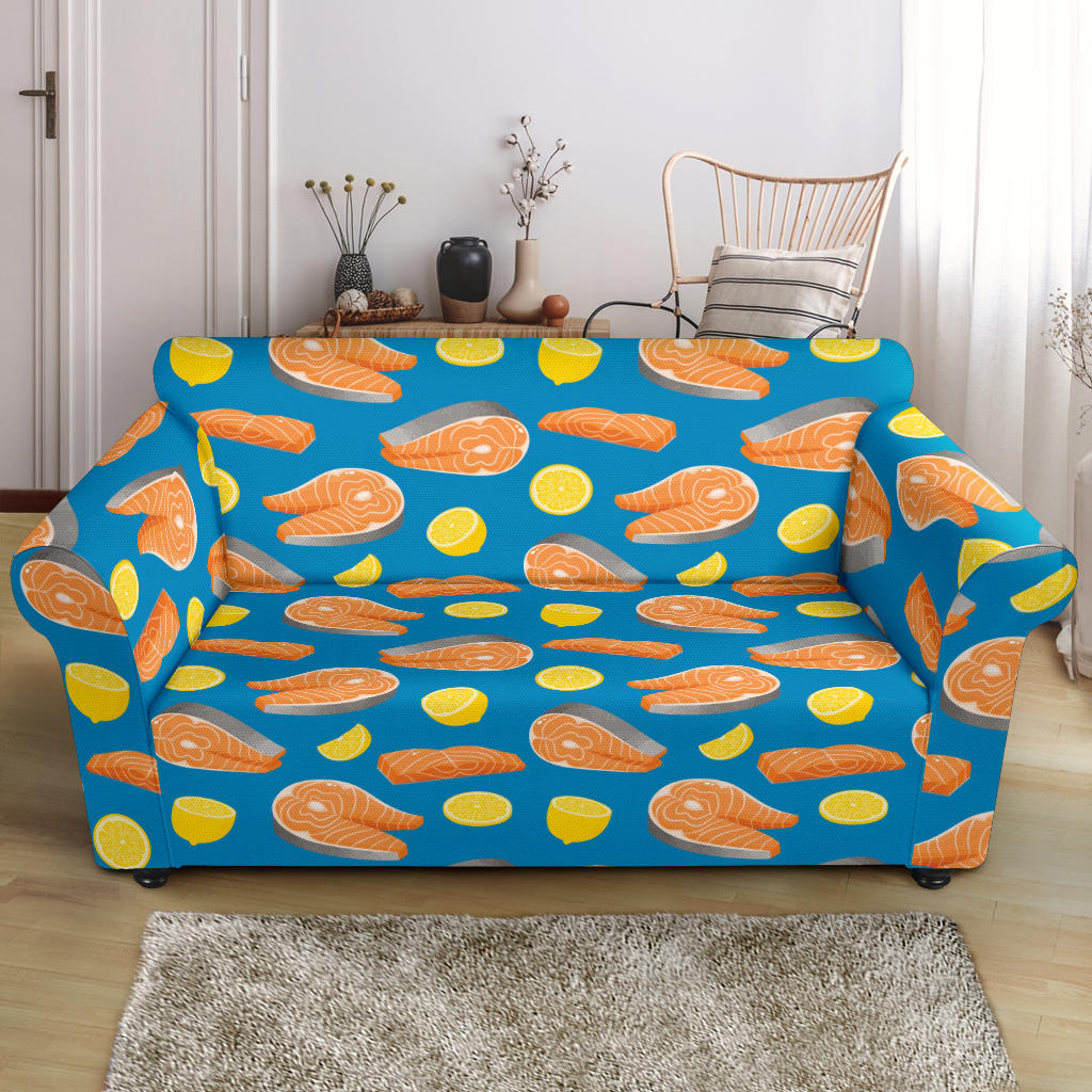 Salmon Steak With Lemon Print Design LKS308 Loveseat Couch Slipcover