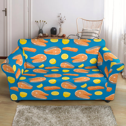 Salmon Steak With Lemon Print Design LKS308 Loveseat Couch Slipcover