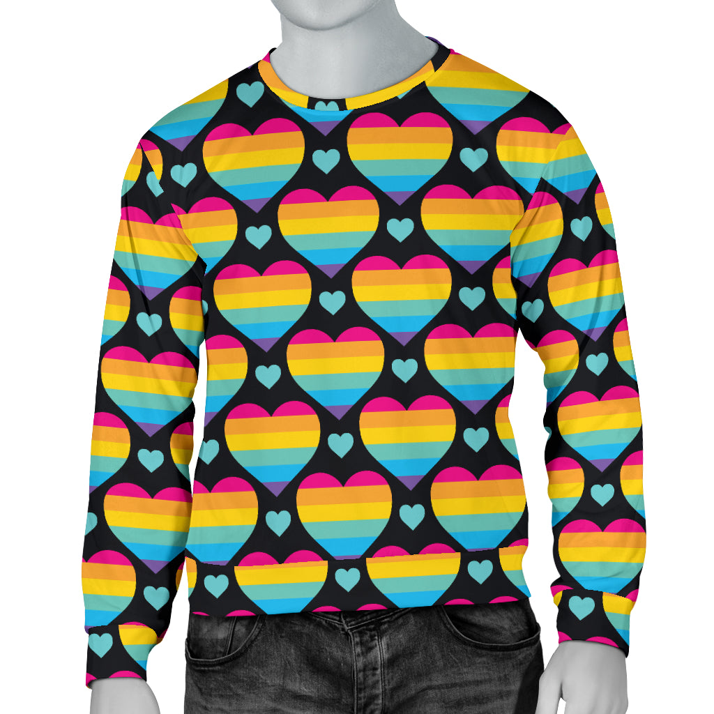 Rainbow Heart Print Pattern Men Long Sleeve Sweatshirt