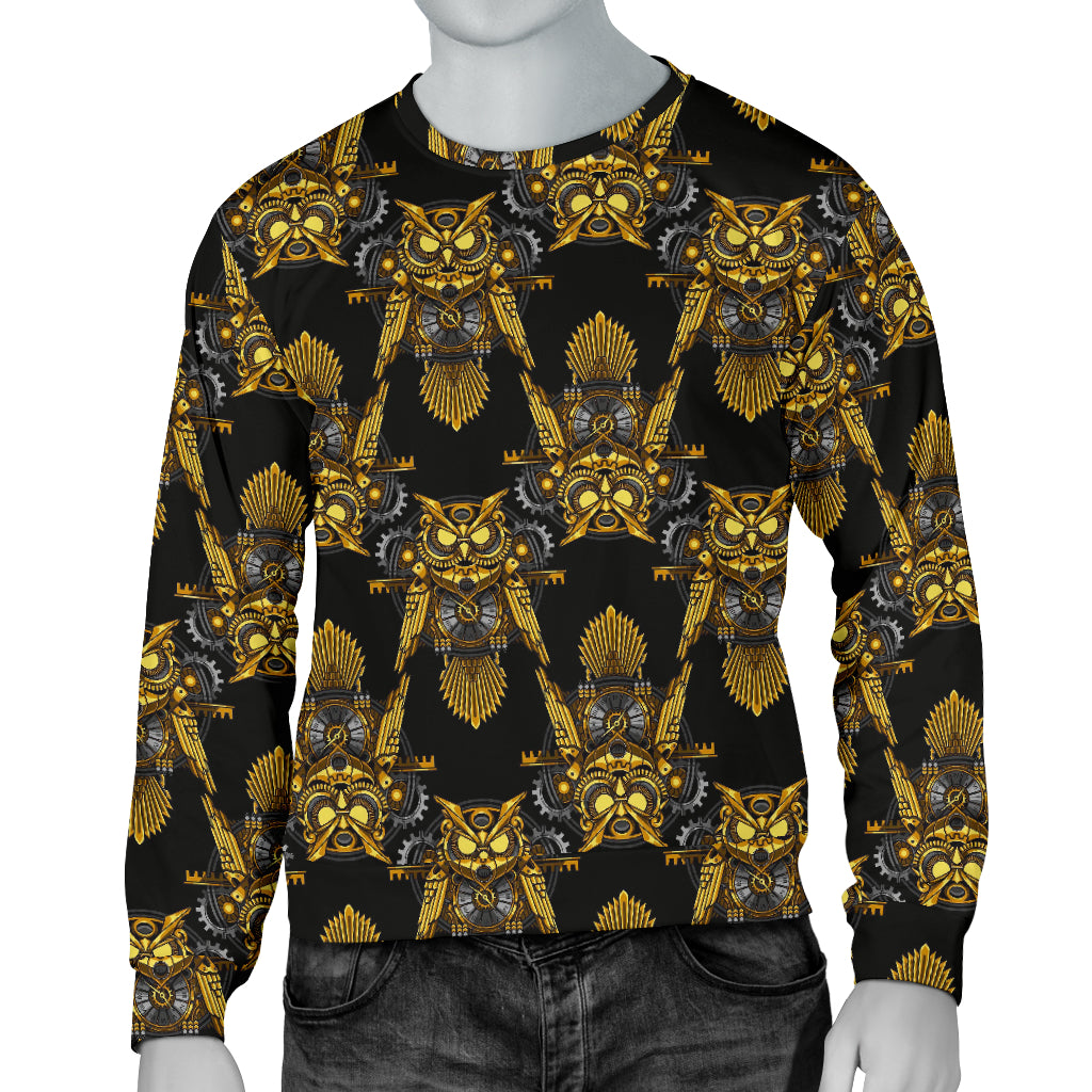 Steampunk Gold Owl Design Themed Print Men Long Sleeve Sweatshirt