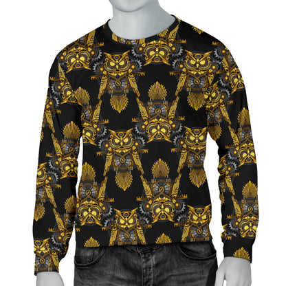 Steampunk Gold Owl Design Themed Print Men Long Sleeve Sweatshirt