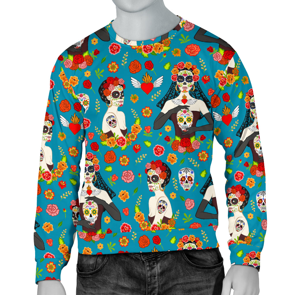 Day of the Dead Old School Girl Design Men Long Sleeve Sweatshirt