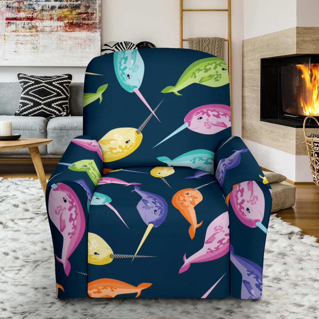 Narwhal Colorful Pattern Print Design 03 Recliner Slipcover with Pocket