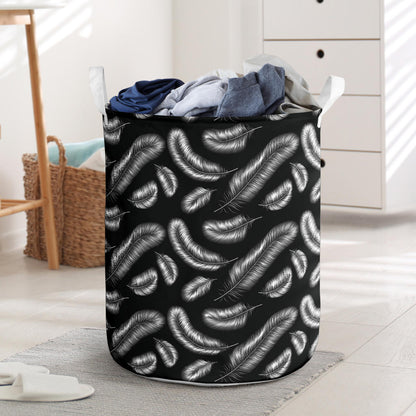 Feather Black White Design Print Laundry Basket