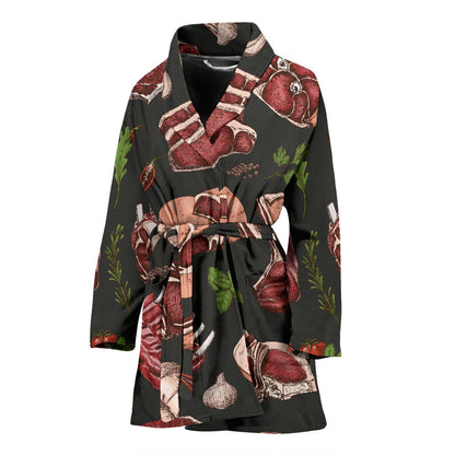 Meat Pattern Print Design 02 Women Bathrobe