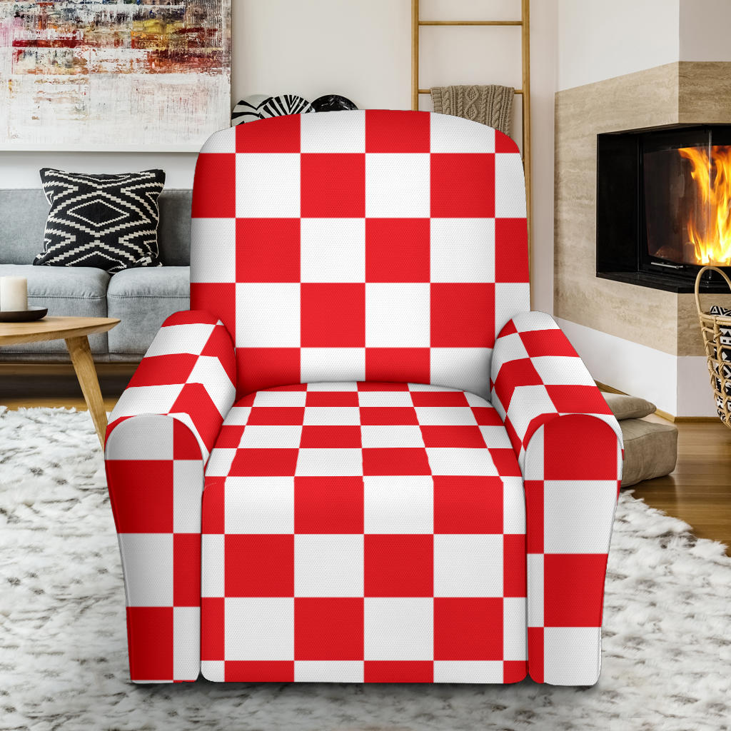 Checkered Red Pattern Print Design 04 Recliner Slipcover with Pocket