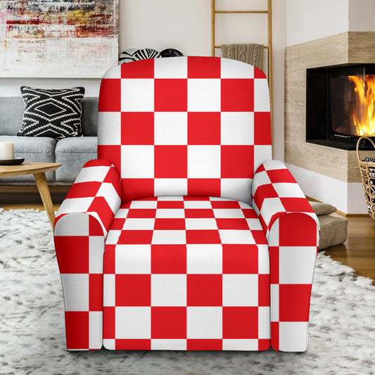 Checkered Red Pattern Print Design 04 Recliner Slipcover with Pocket