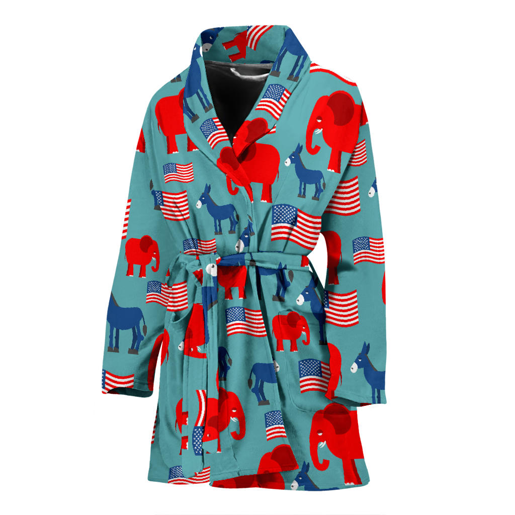 Donkey Red Elephant Pattern Print Design 03 Women Bathrobe