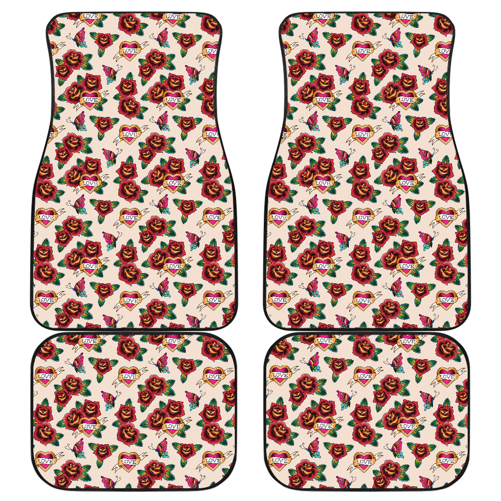 Old School Tattoo Rose Pattern Car Floor Mats Front Back