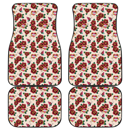 Old School Tattoo Rose Pattern Car Floor Mats Front Back