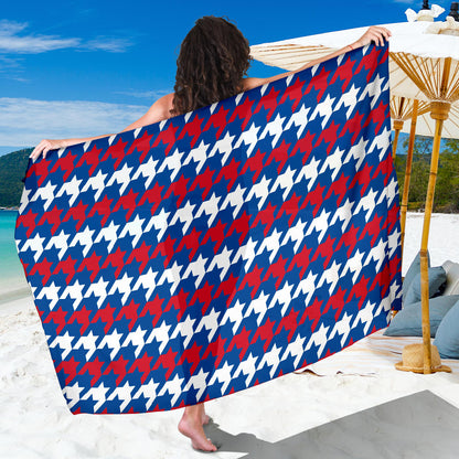 Patriotic Houndstooth Pattern Print Design A02 Sarong Pareo Wrap