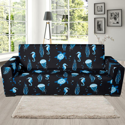 Sea Turtle Jelly Fish Sea Horse Print Design LKS3014 Sofa Slipcover