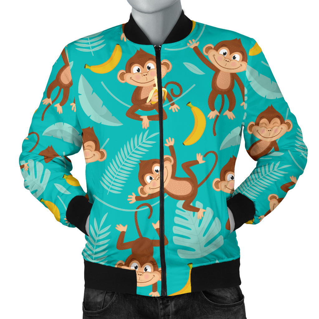 Monkey Happy Design Themed Print Men Bomber Jacket