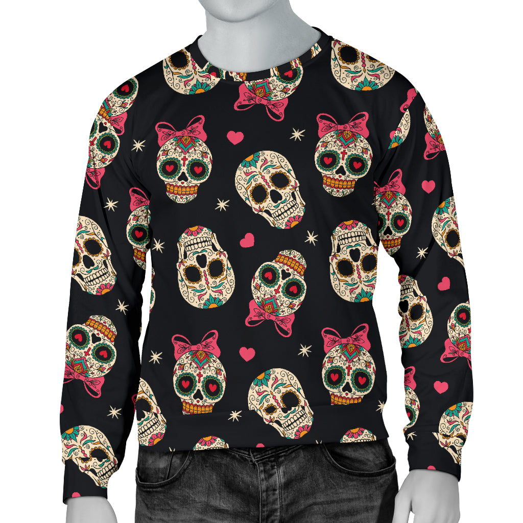 Sugar Skull Pink Bow Themed Print Men Long Sleeve Sweatshirt
