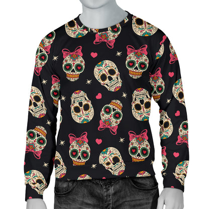 Sugar Skull Pink Bow Themed Print Men Long Sleeve Sweatshirt