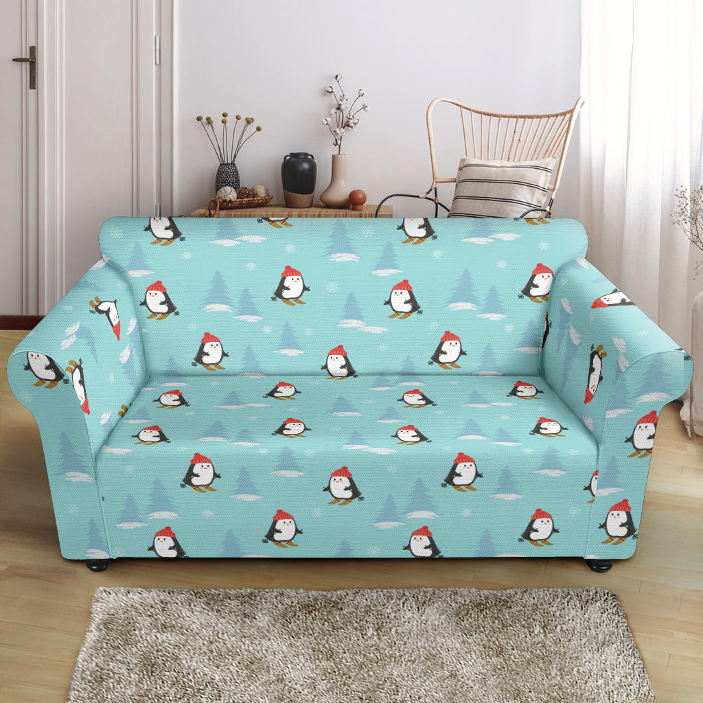 Ski Penguin Print Design LKS304 Loveseat Couch Slipcover