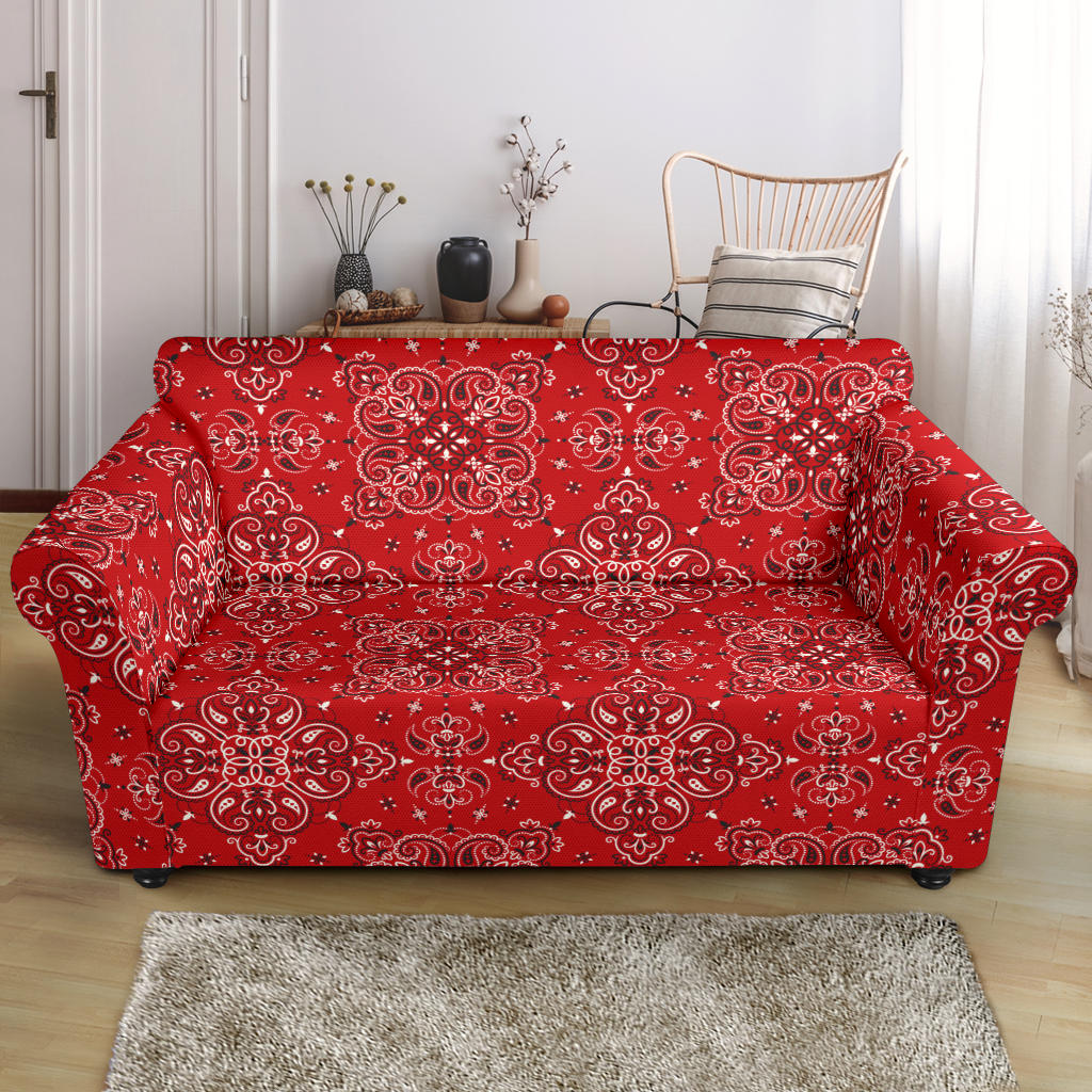 Bandana Red Pattern Print Design LKS3010 Loveseat Couch Slipcover