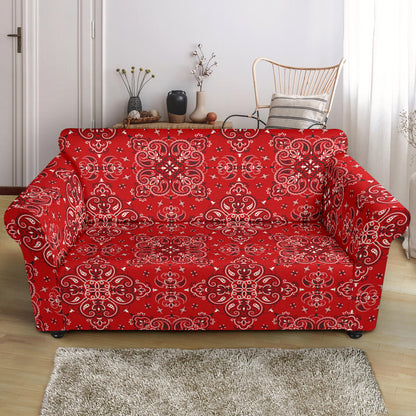 Bandana Red Pattern Print Design LKS3010 Loveseat Couch Slipcover