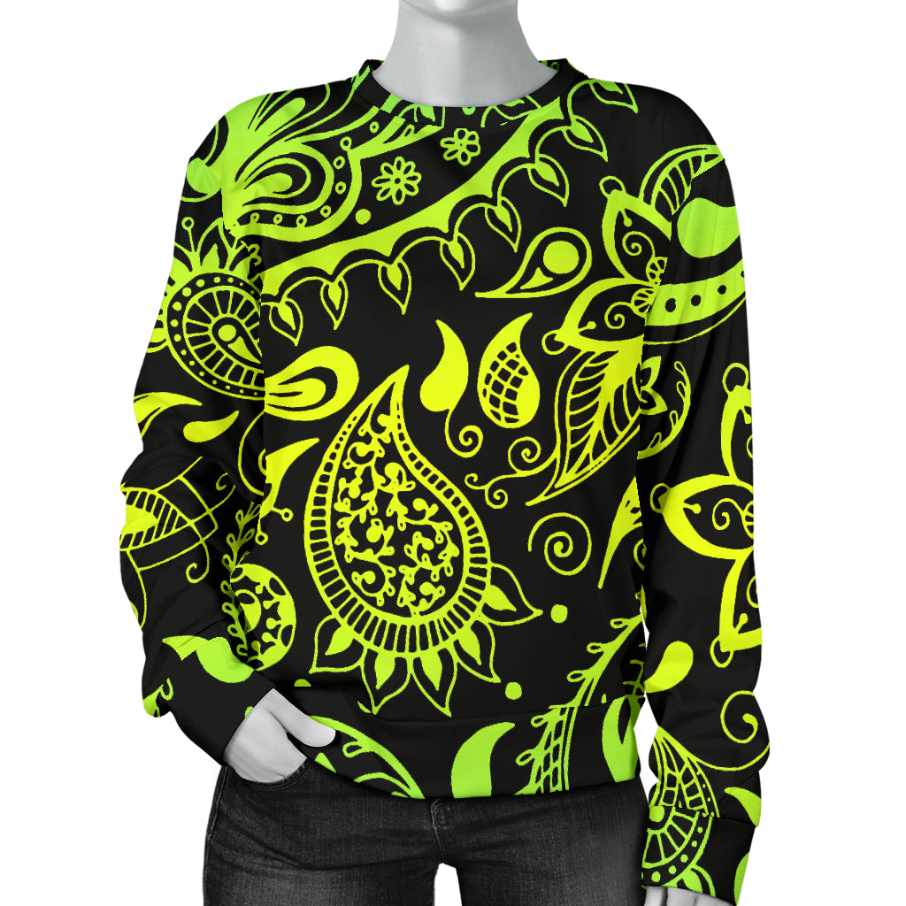 Paisley Green Design Print Women Long Sleeve Sweatshirt