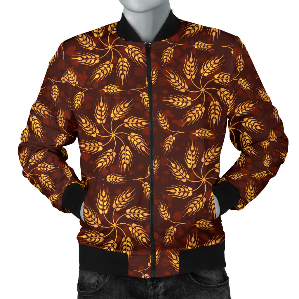Agricultural Brown Wheat Print Pattern Men Bomber Jacket