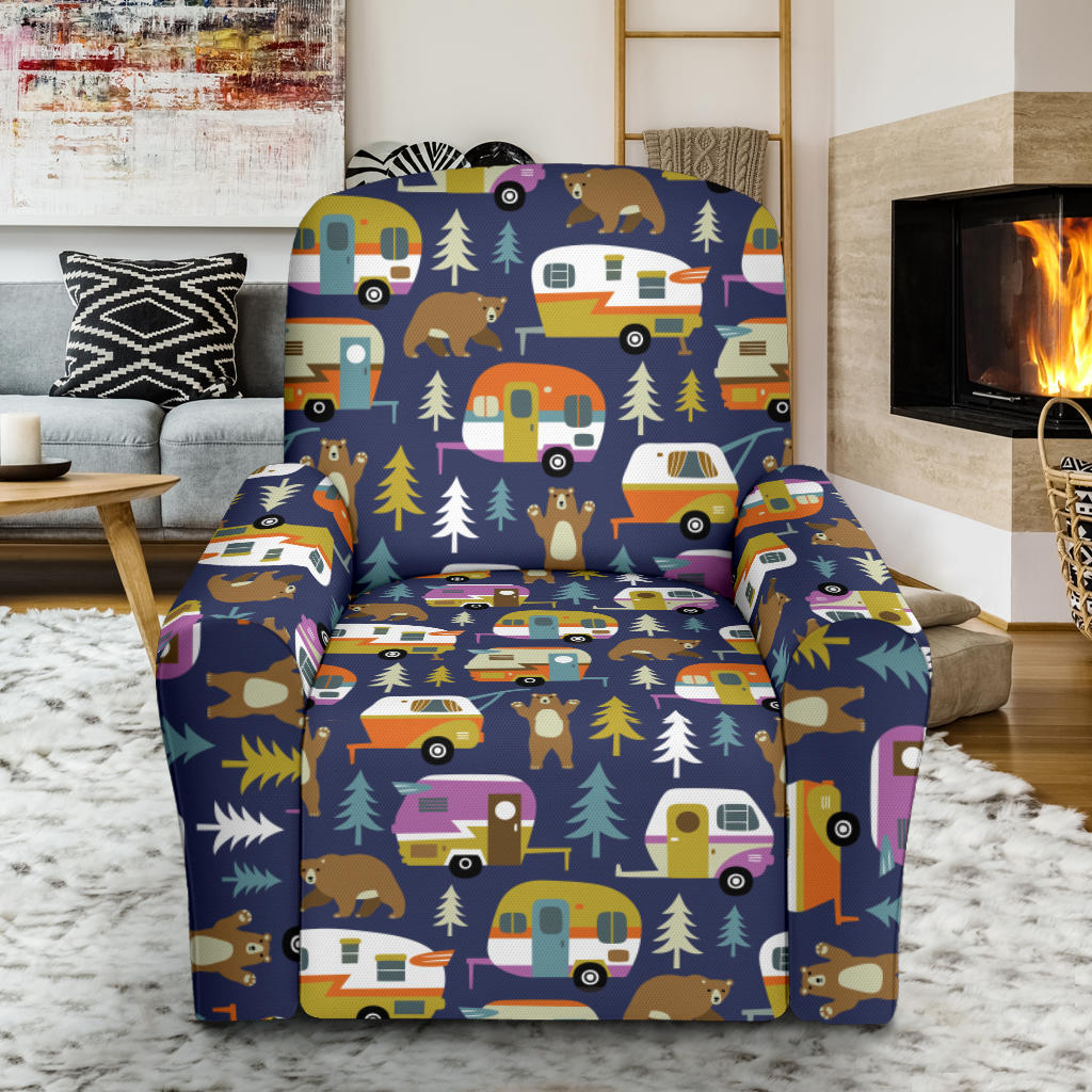 Camper Pattern Print Design 04 Recliner Slipcover with Pocket