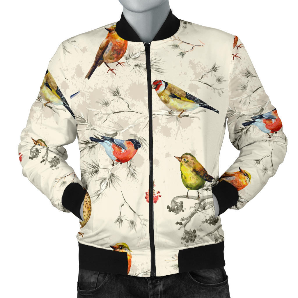 Bird Watercolor Design Pattern Men Bomber Jacket