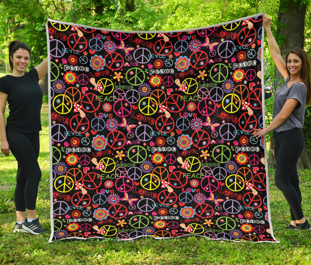 Peace Sign Colorful Design Print Quilt Bedspread