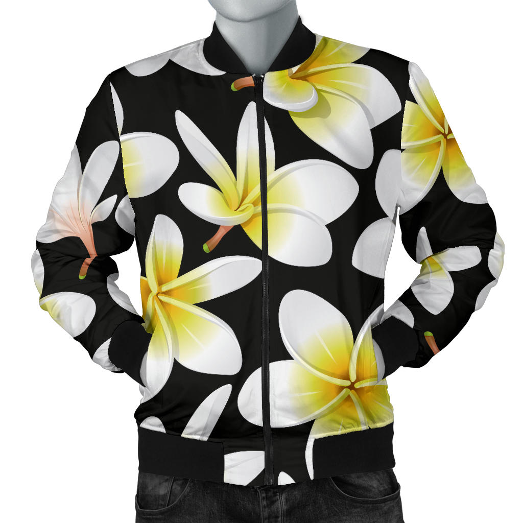 Yellow Plumeria Hawaiian Flowers Men Bomber Jacket