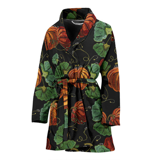 Pumpkin Pattern Print Design A02 Women Bathrobe
