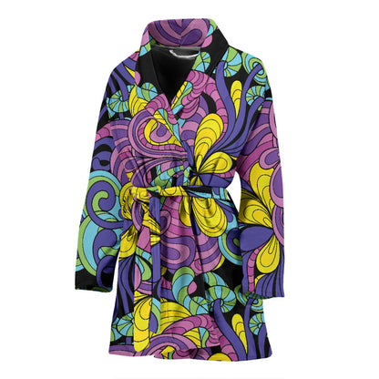 Psychedelic Pattern Print Design A04 Women Bathrobe