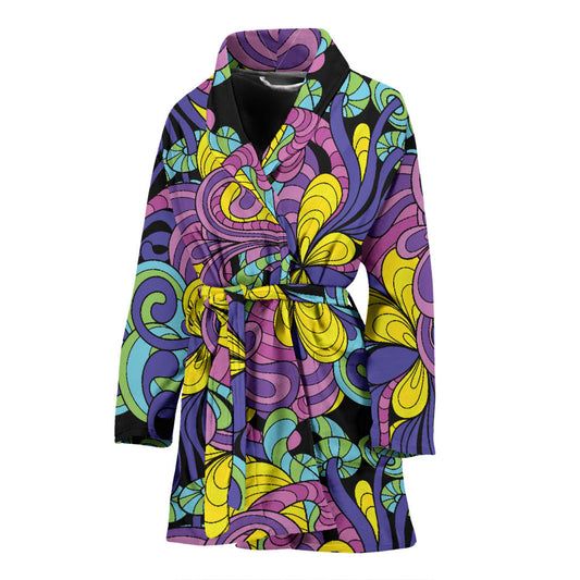 Psychedelic Pattern Print Design A04 Women Bathrobe