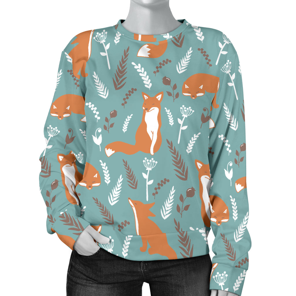 Fox Forest Print Pattern Women Long Sleeve Sweatshirt