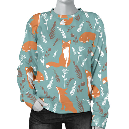 Fox Forest Print Pattern Women Long Sleeve Sweatshirt