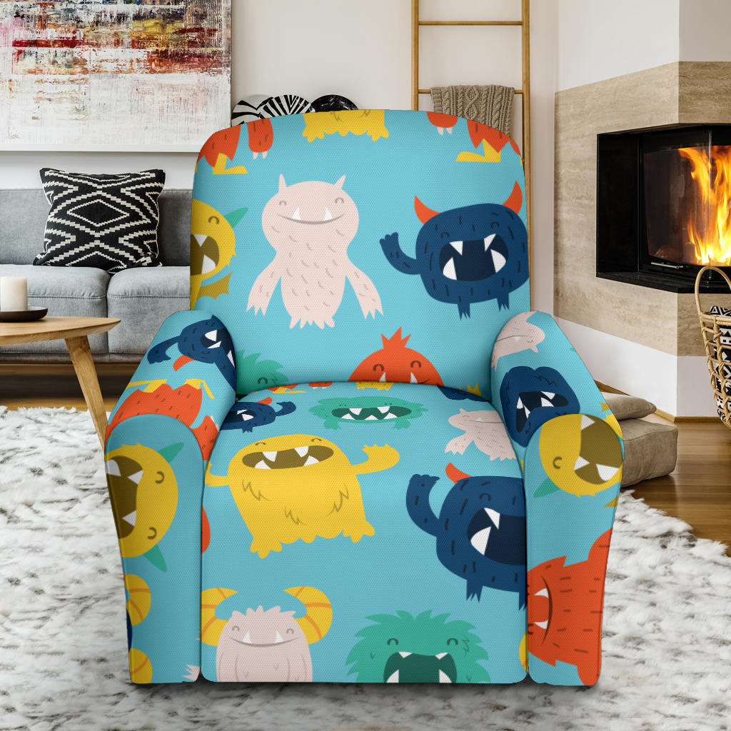 Monster Cartoon Pattern Print Design 03 Recliner Slipcover with Pocket