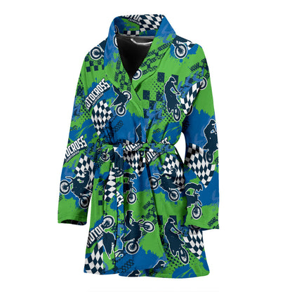Motocross Pattern Print Design 04 Women Bathrobe