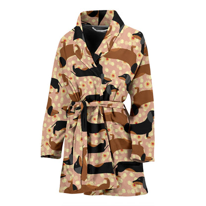 Dachshund Pattern Print Design 011 Women Bathrobe