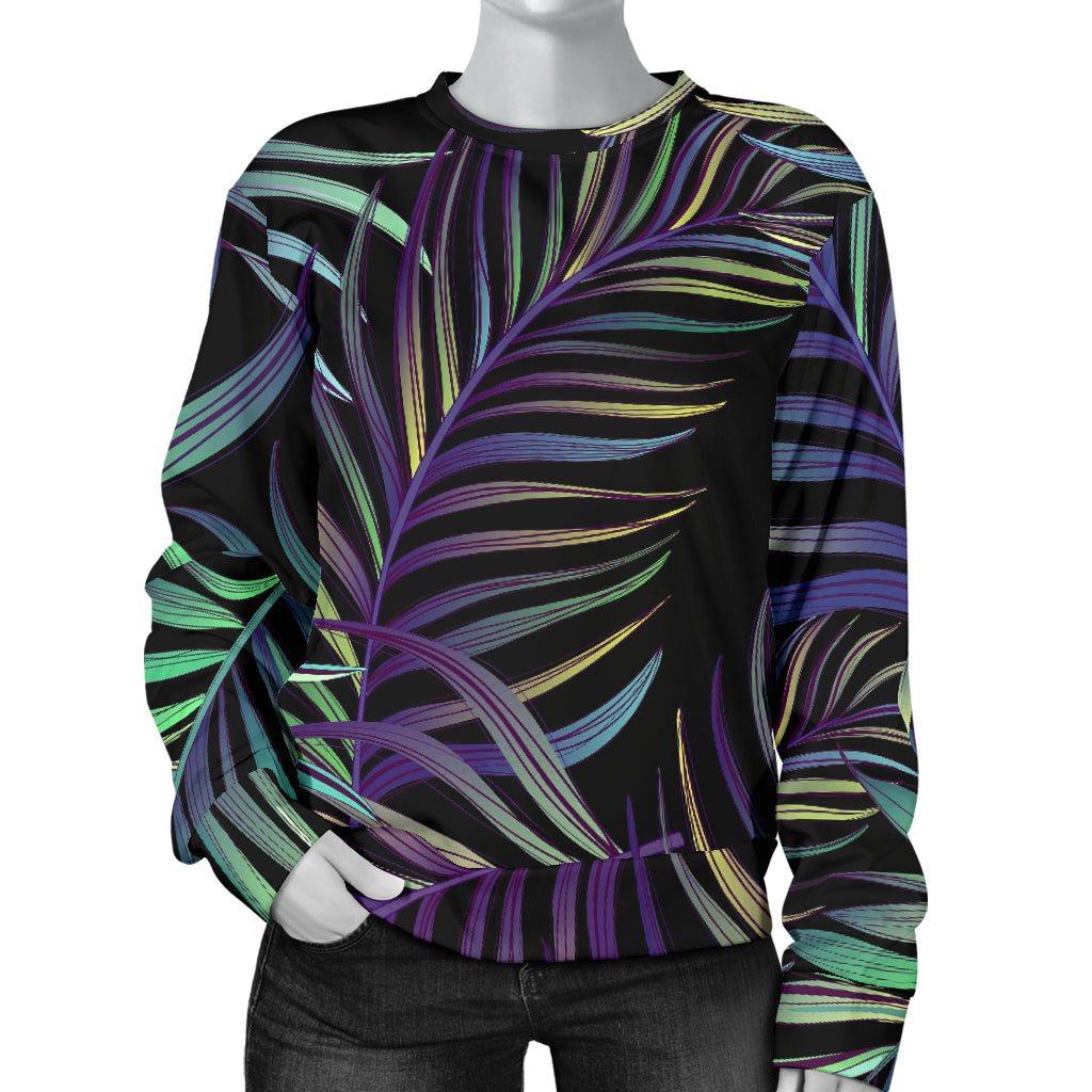 Tropical Palm Leaves Pattern Brightness Women Long Sleeve Sweatshirt
