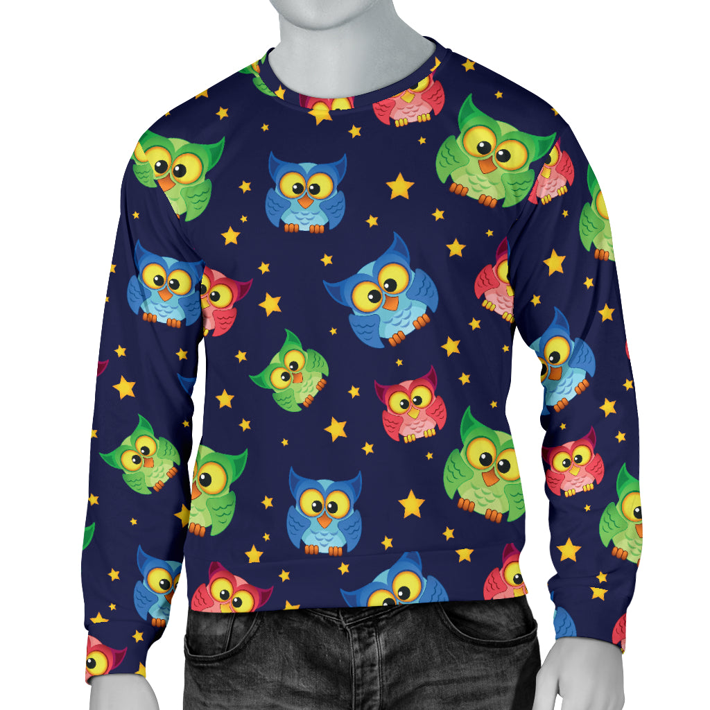 Owl with Star Themed Design Print Men Long Sleeve Sweatshirt