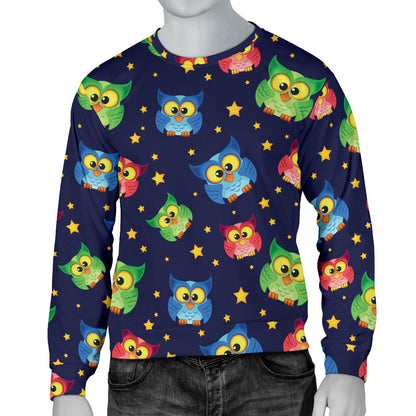 Owl with Star Themed Design Print Men Long Sleeve Sweatshirt