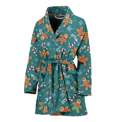 Gingerbread Pattern Print Design 05 Women Bathrobe