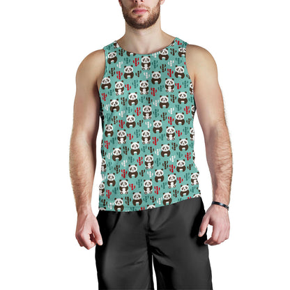 Panda Bear Cute Themed Print Men Tank Top